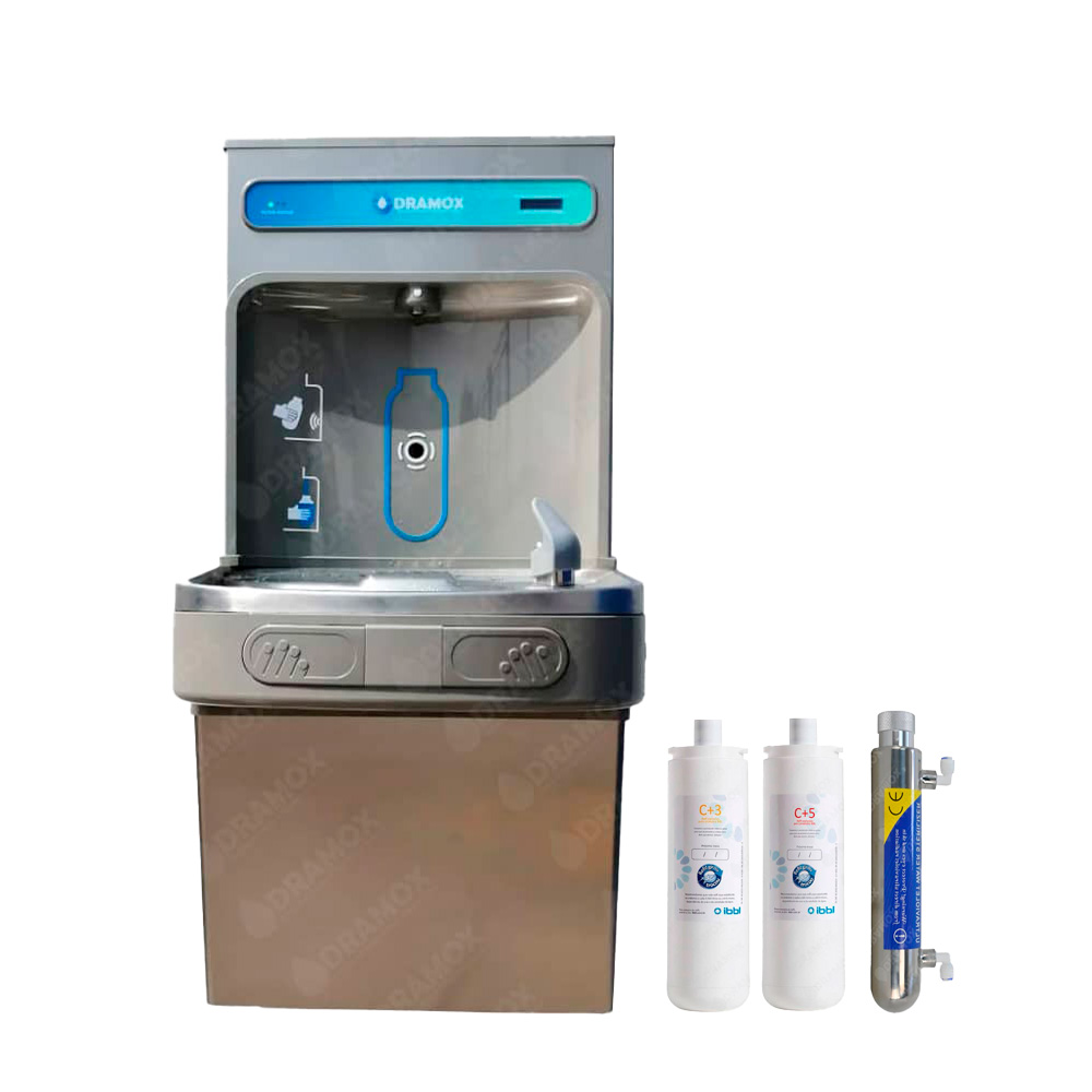 Bebedero de agua con llenador de botellas inox con dos filtros c3 c5 y uv