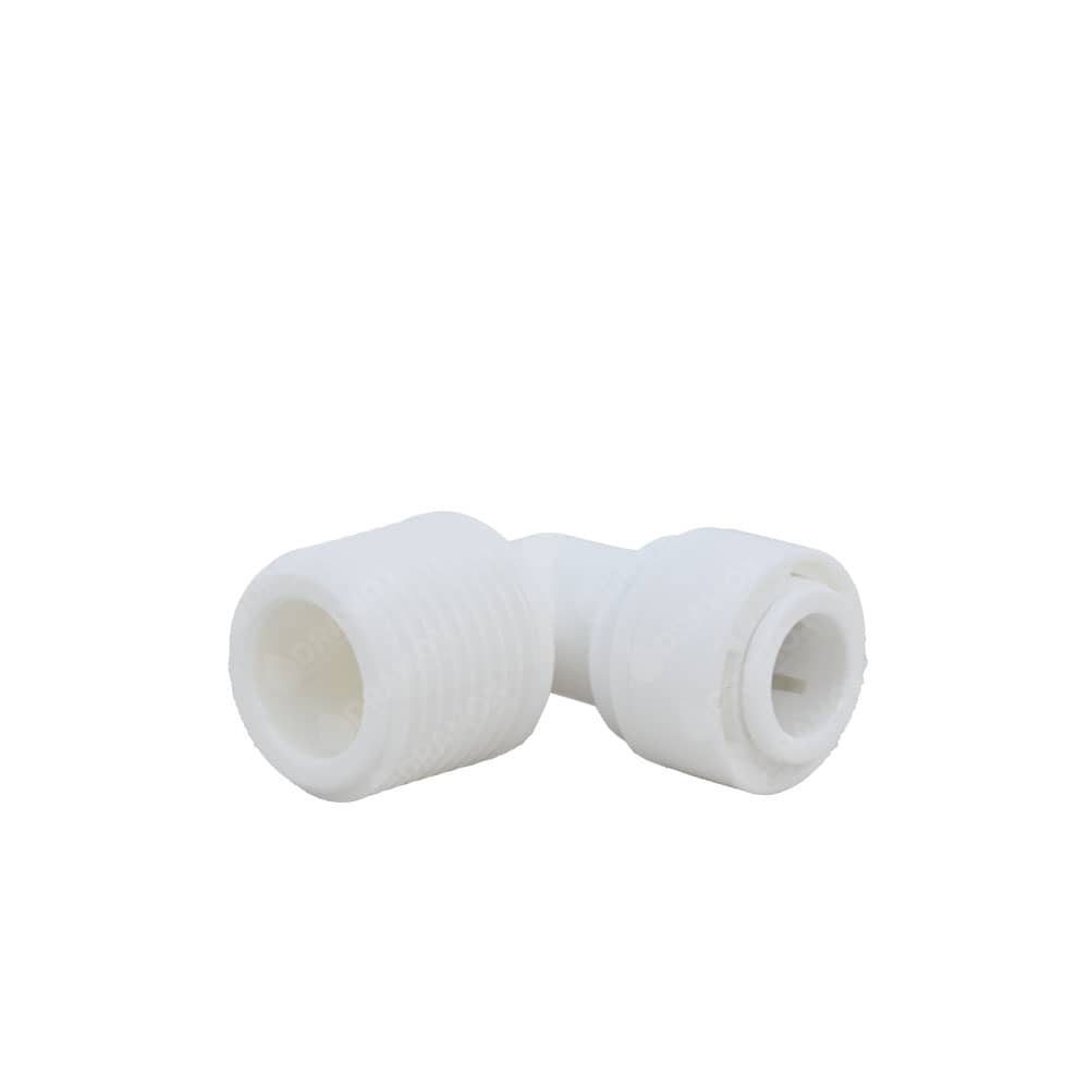 Codo con rosca de media y conexion a manguera tres octabos para purificadores de agua